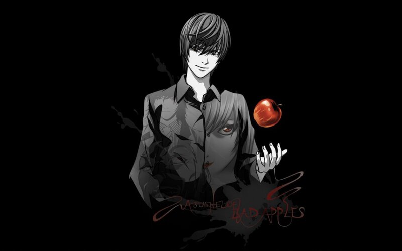 Anime Character Holding Apple — Black, Dramatic