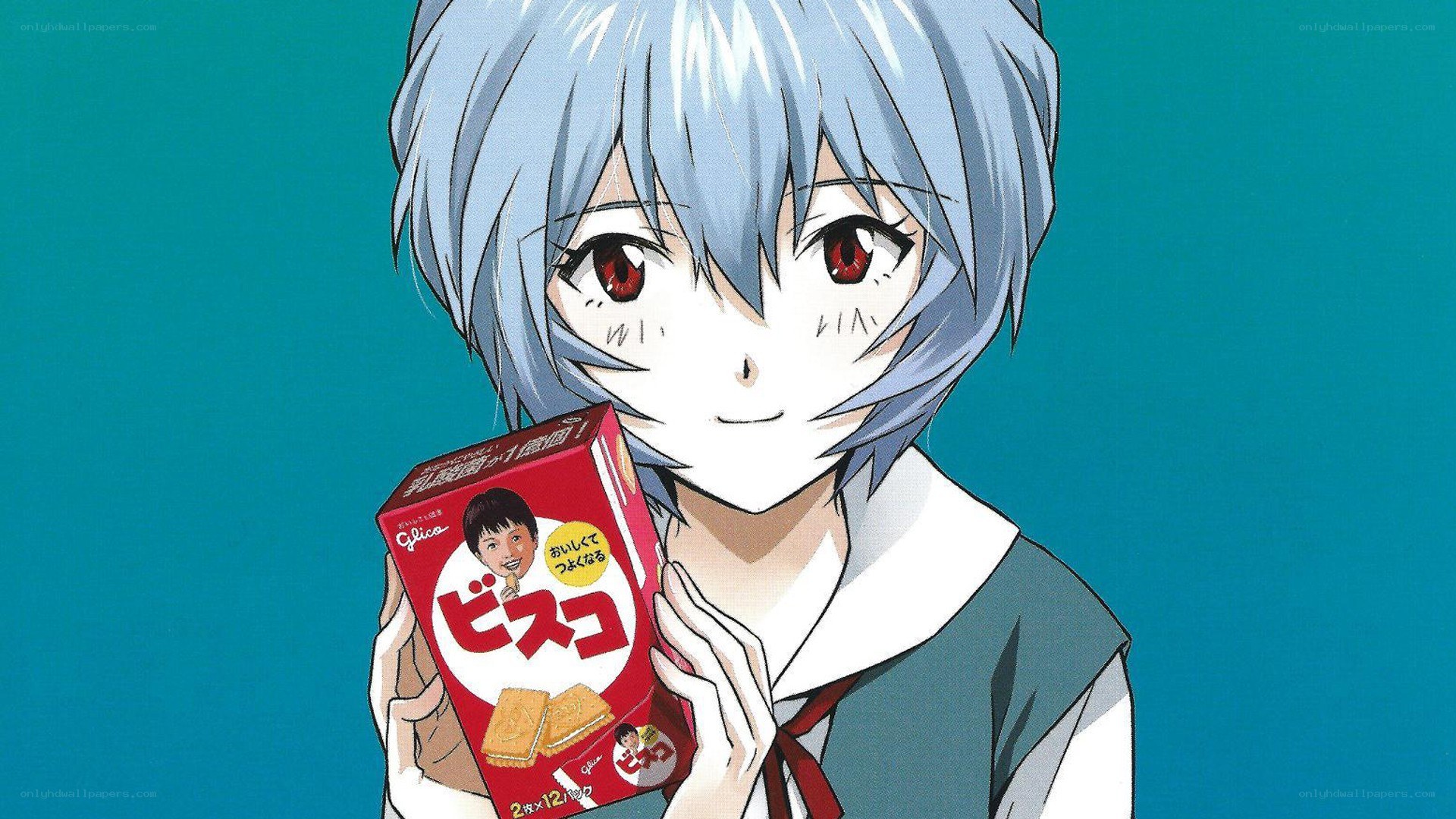Anime character holding biscuit box