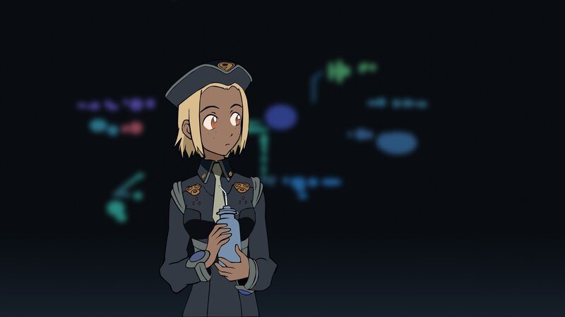 Anime Character Holding Bottle — Black, Serious