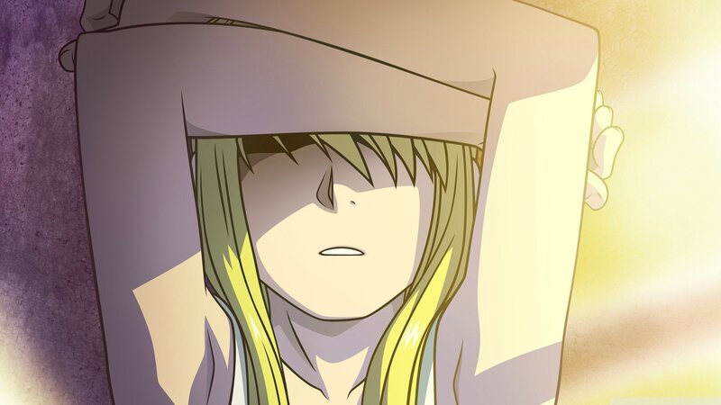 Anime Character Holding Box — Yellow, Dramatic, Long Hair