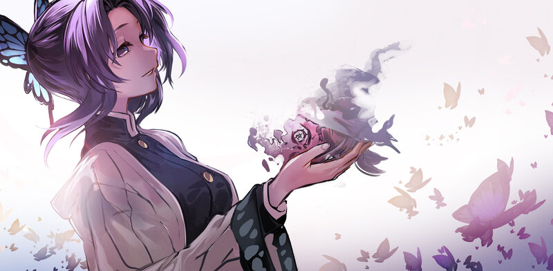 Anime Character Holding Butterfly — Purple