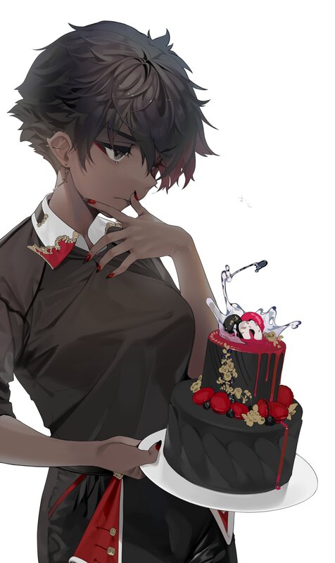 Anime Character Holding Cake