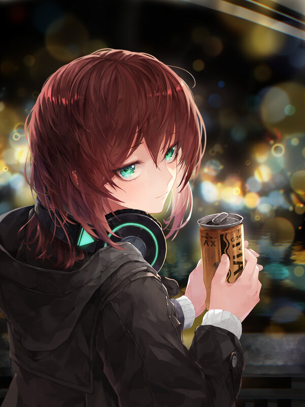 Anime Character Holding Can — Brown