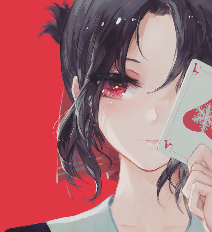 Anime Character Holding Card — Red