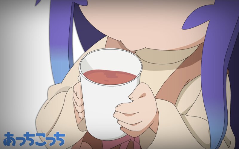 Anime Character Holding Cup — White