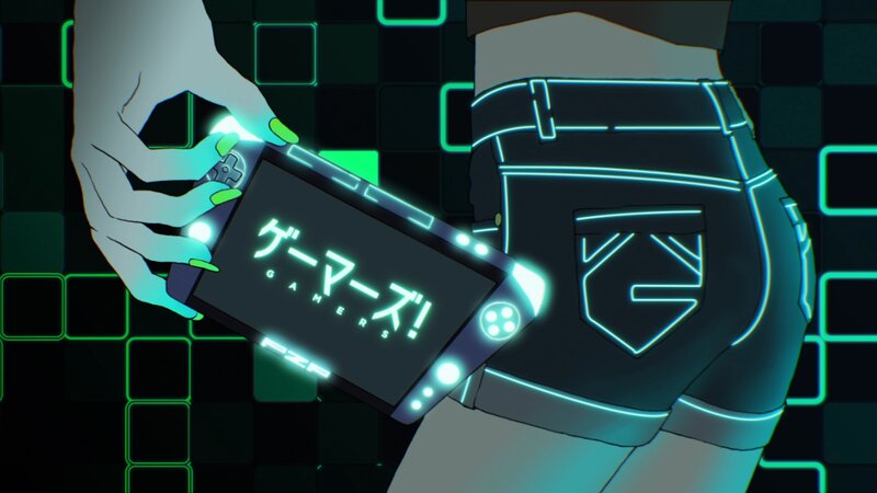 Anime Character Holding Device — Black, Futuristic