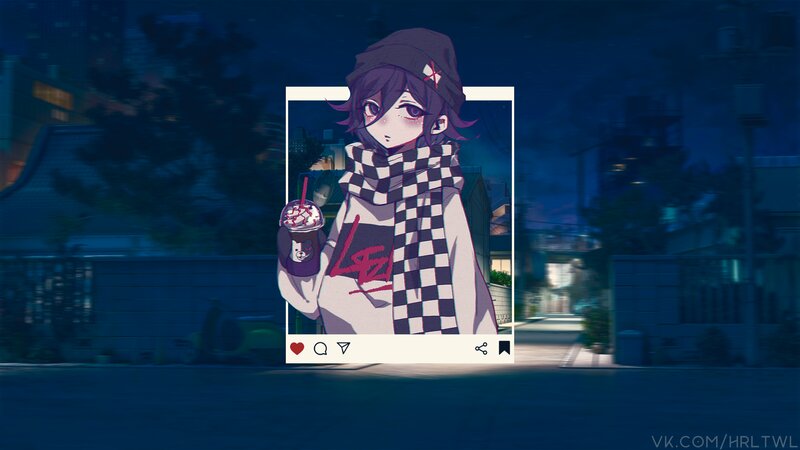 Anime Character Holding Drink — Blue