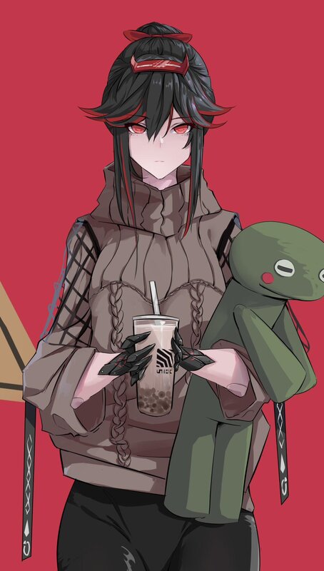 Anime Character Holding Drink — Red