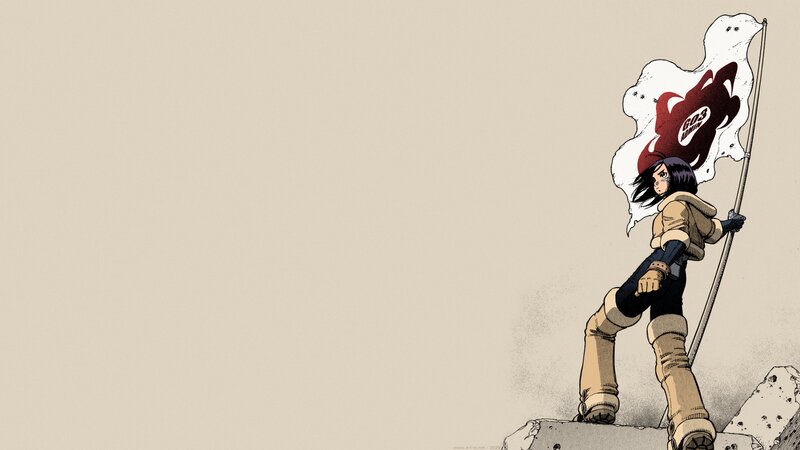 Anime Character Holding Flag — Beige