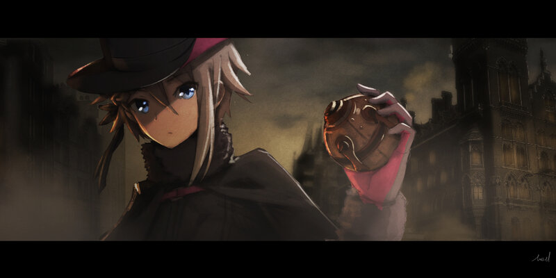 Anime Character Holding Flask — Brown