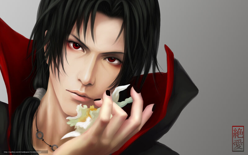 Anime Character Holding Flower — Black, Dramatic