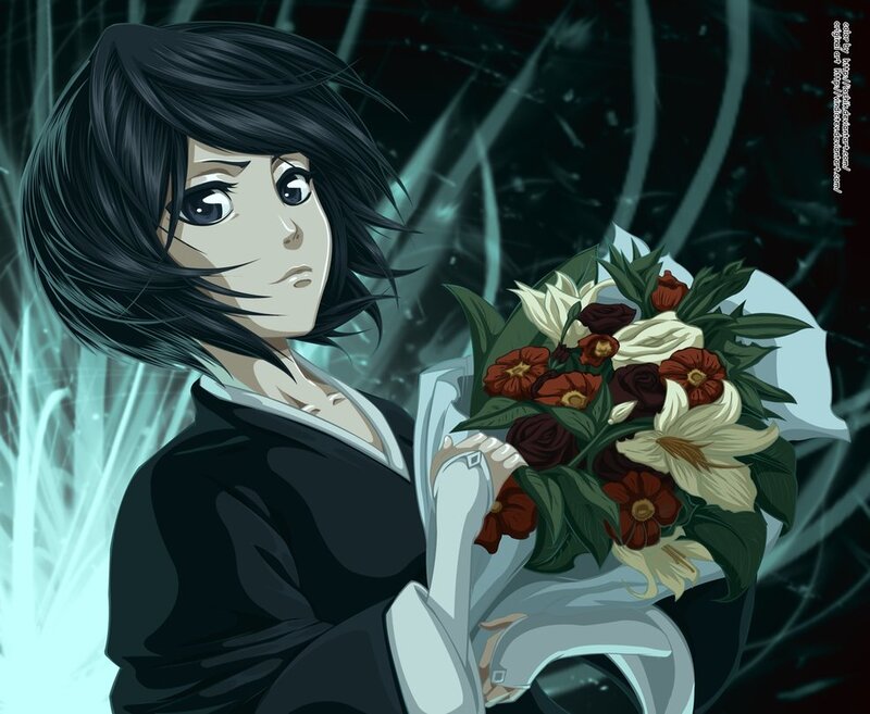 Anime Character Holding Flowers — Black