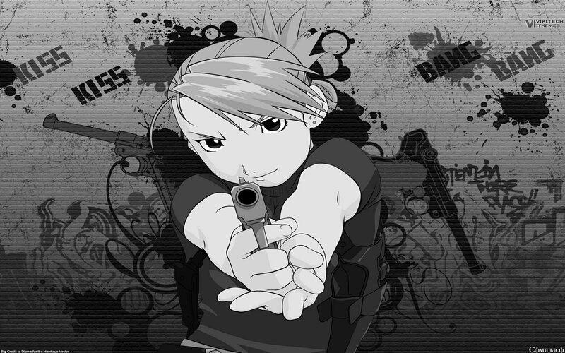 Anime Character Holding Gun — Black, Aggressive
