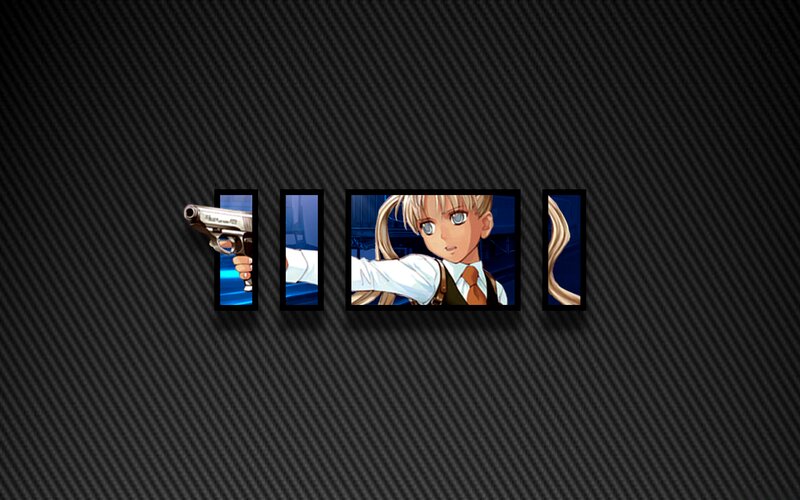 Anime Character Holding Gun — Black, Dramatic, Blonde Hair, White Shirt