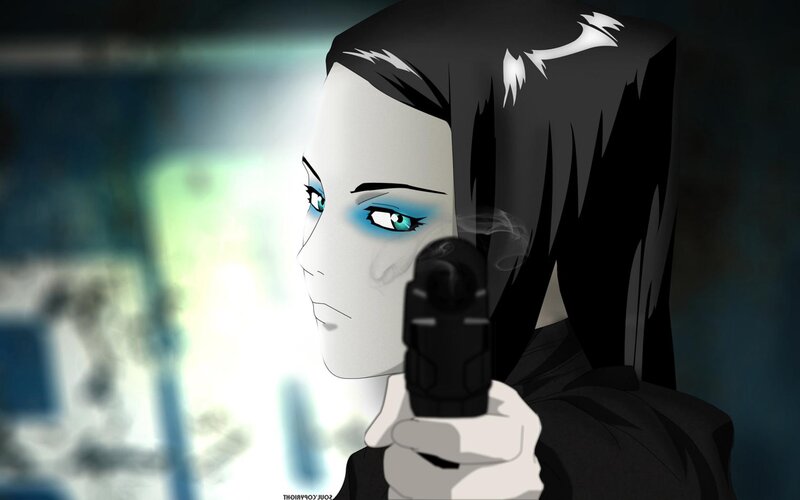 Anime Character Holding Gun — Black, Dramatic, Digital Art