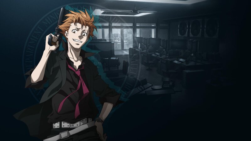 Anime Character Holding Gun — Black, Dramatic, Night, Office, Logo