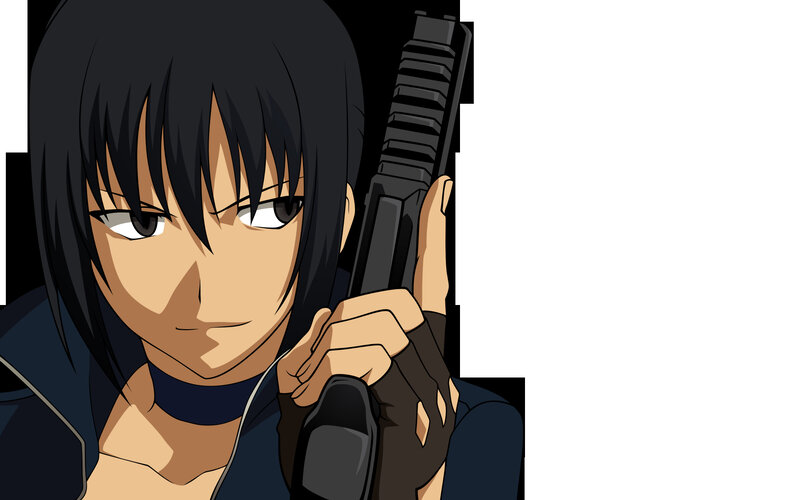 Anime Character Holding Gun — Black, Serious