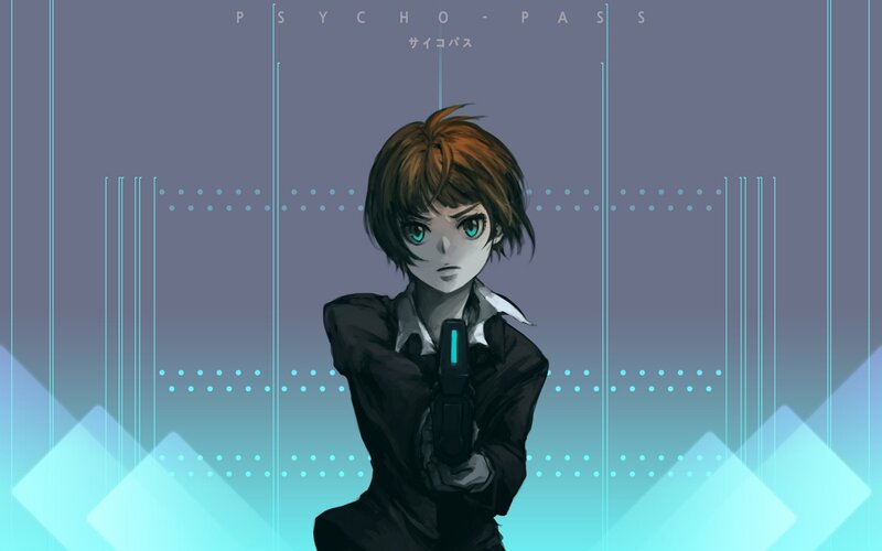 Anime Character Holding Gun — Blue, Dramatic, Digital Grid