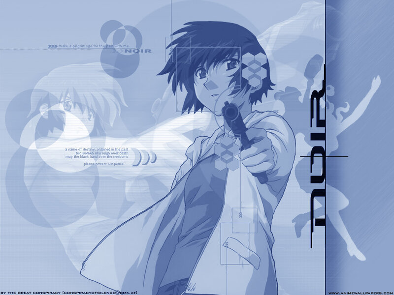 Anime Character Holding Gun — Blue, Dramatic, Text