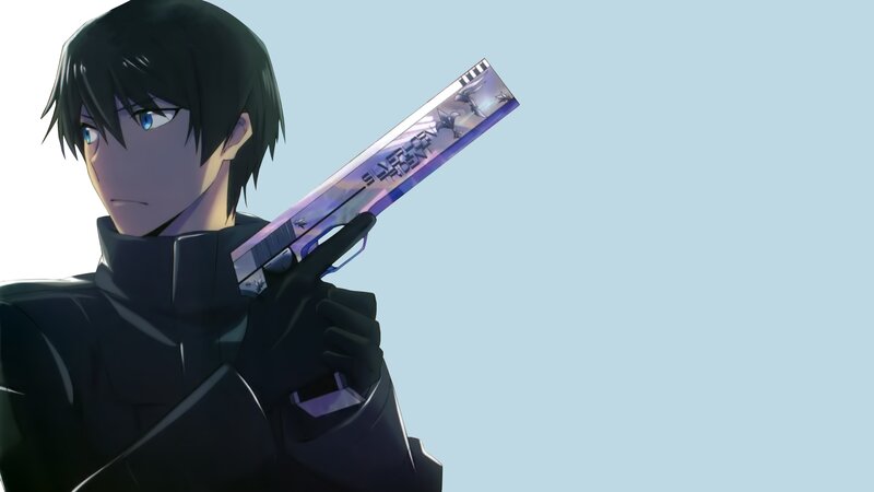Anime Character Holding Gun — Blue, Serious