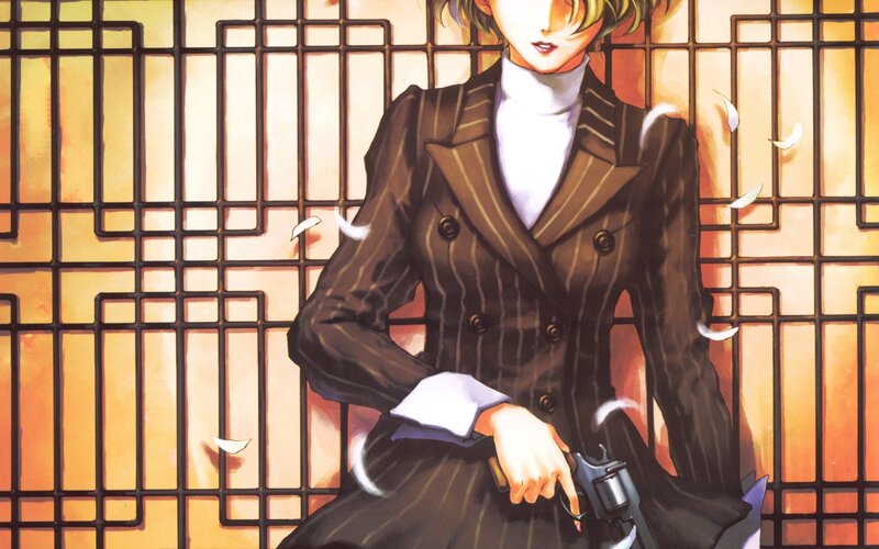 Anime Character Holding Gun — Brown, Dramatic, Manga