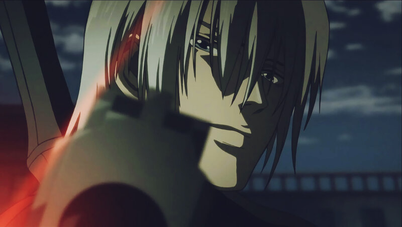 Anime Character Holding Gun — Gray, Dramatic, Night