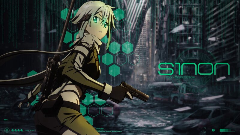 Anime Character Holding Gun — Green, Dramatic