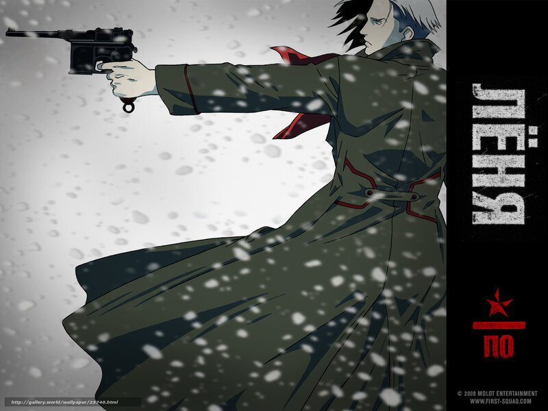 anime character holding gun in snow