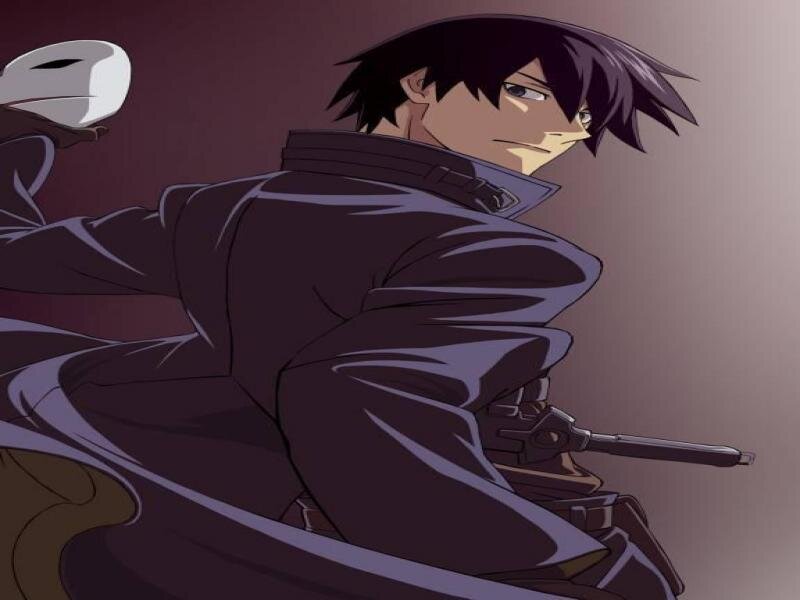 Anime Character Holding Gun — Purple, Dramatic