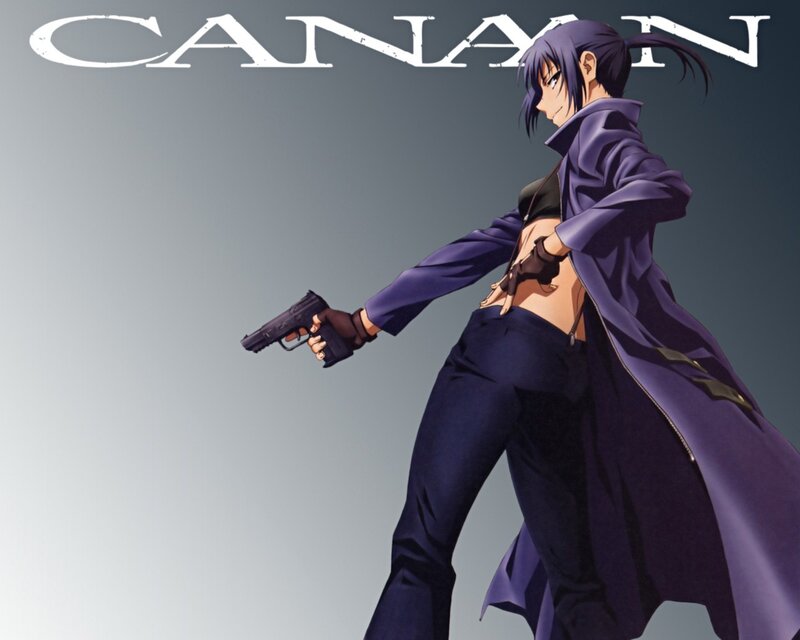 Anime Character Holding Gun — Purple