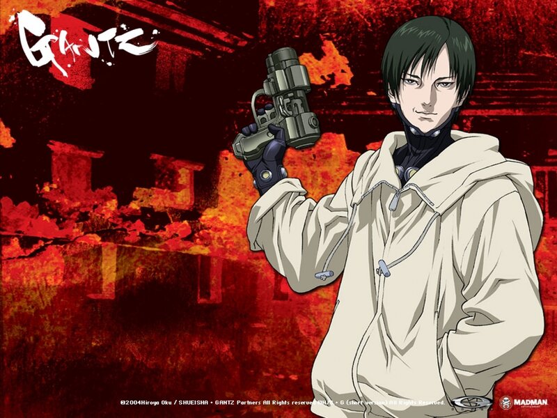 Anime Character Holding Gun — Red, Dramatic, Hoodie