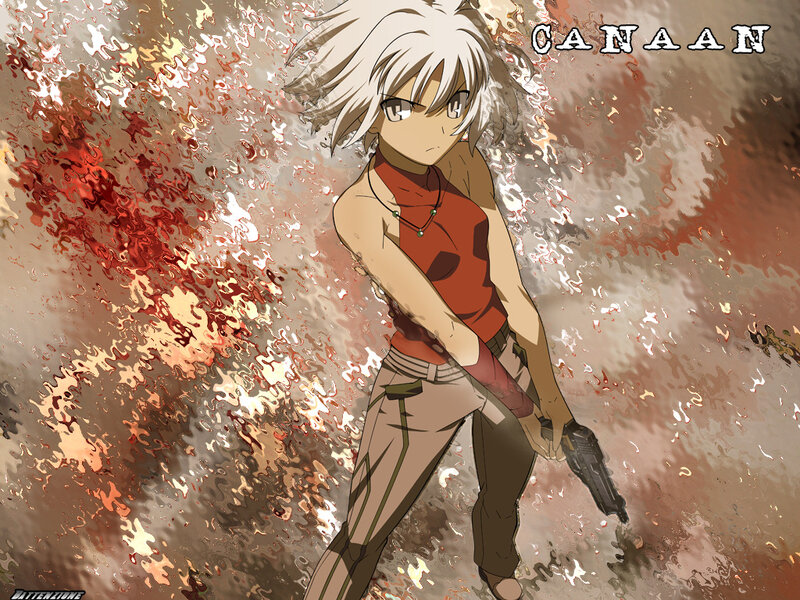 Anime Character Holding Gun — Red, Dramatic, Necklace