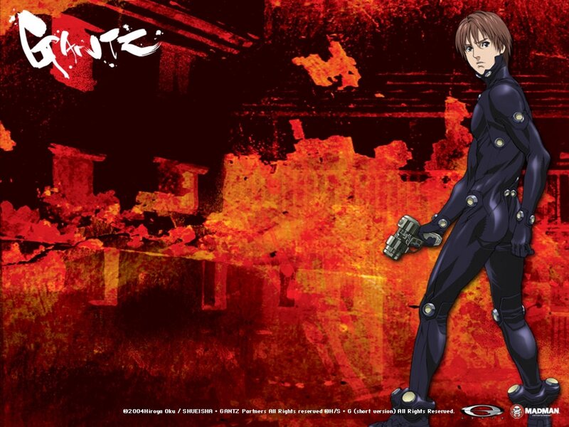 Anime Character Holding Gun — Red, Dramatic, Ruins