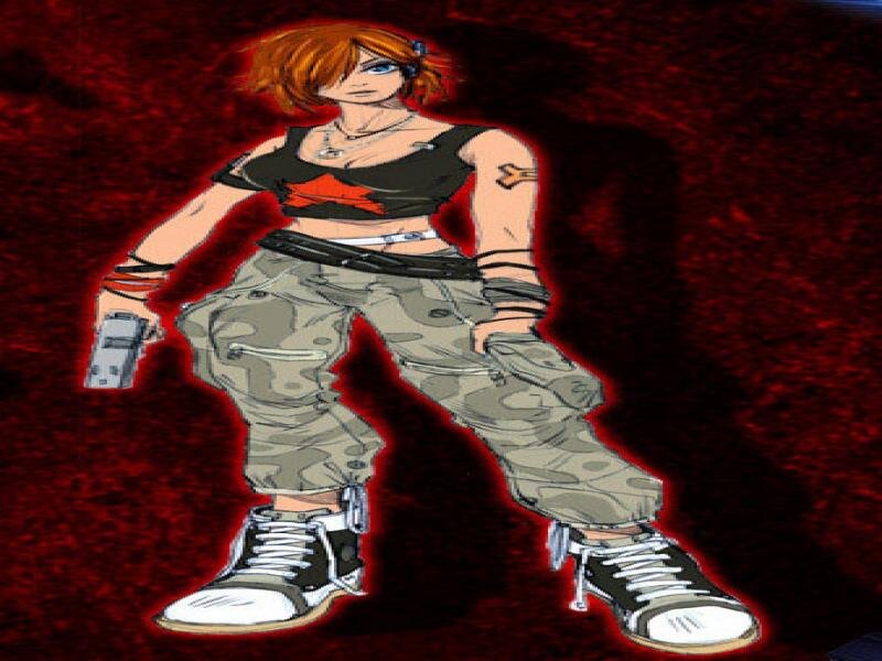 Anime Character Holding Gun — Red, Dramatic