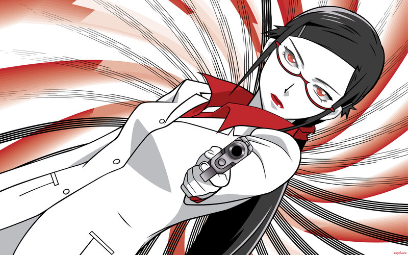 Anime Character Holding Gun — White, Dramatic, Manga, Glasses