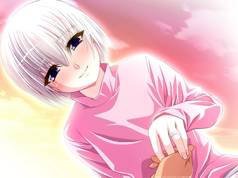 Anime Character Holding Hand — Pink, Serene