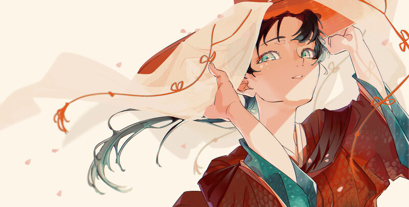 Anime Character Holding Hat — Red, Calm