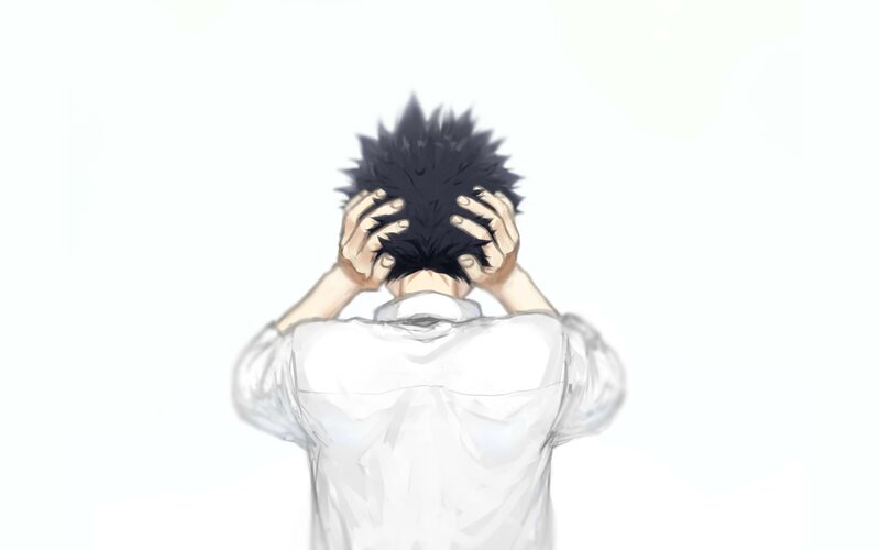 Anime Character Holding Head