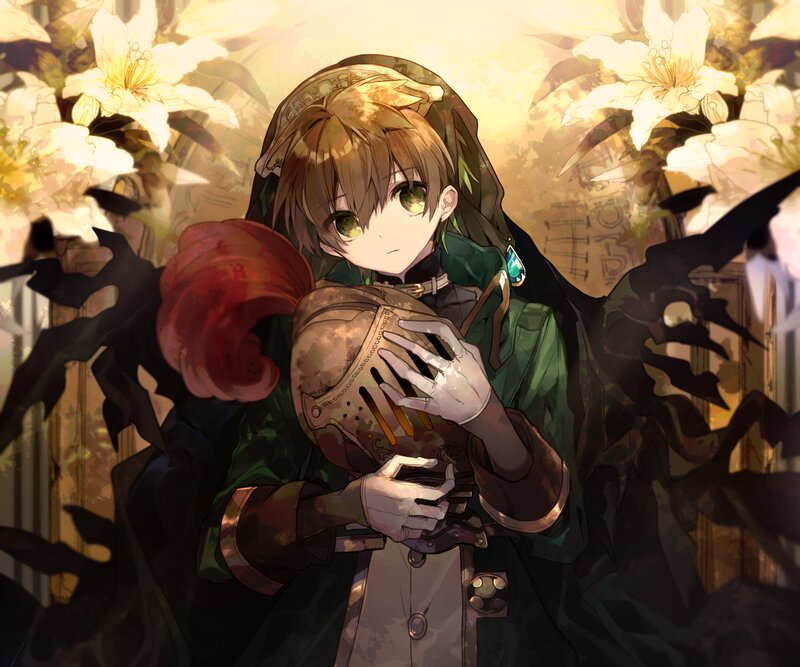 Anime Character Holding Helmet — Green