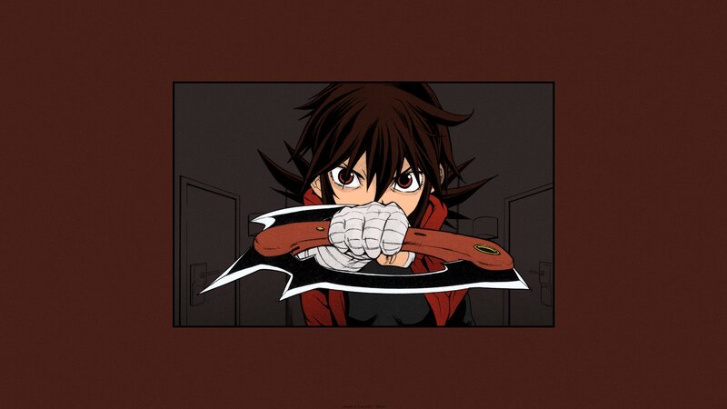 Anime Character Holding Knife — Brown, Dramatic