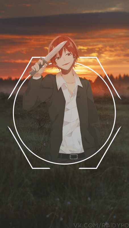 Anime Character Holding Knife — Orange, Dramatic