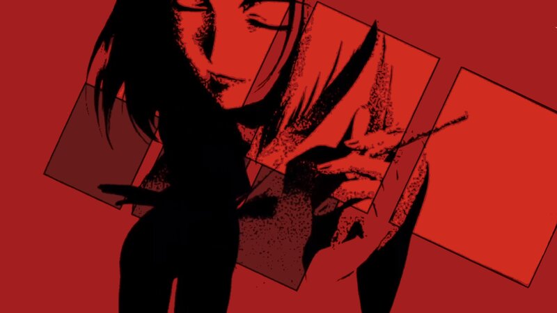 Anime Character Holding Knife — Red, Dramatic, Manga