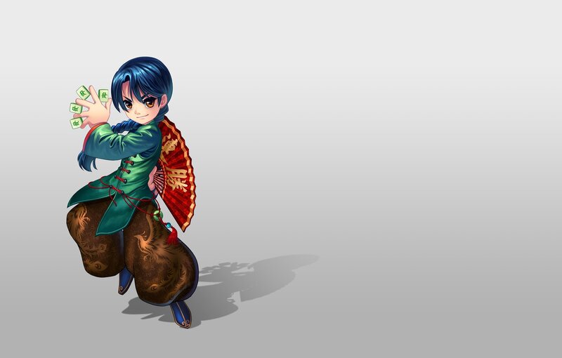 Anime Character Holding Mahjong Tiles