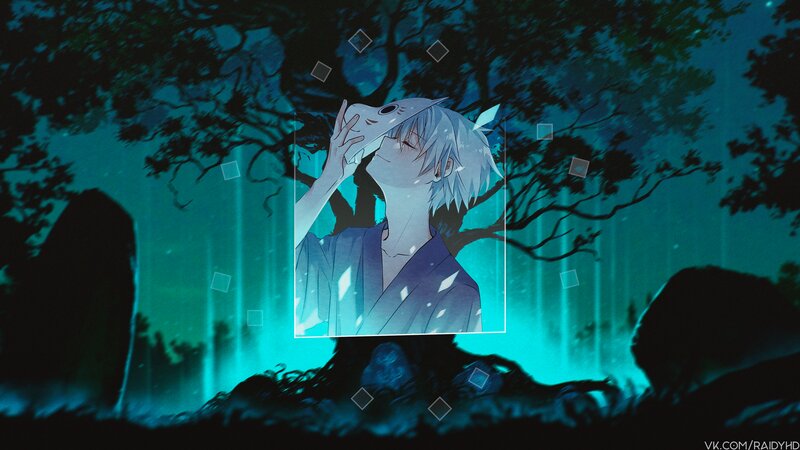 Anime Character Holding Mask — Blue