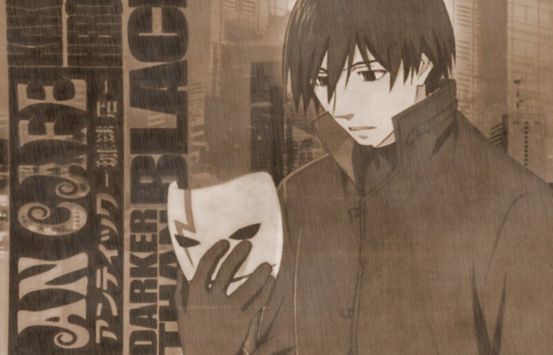 Anime Character Holding Mask — Brown
