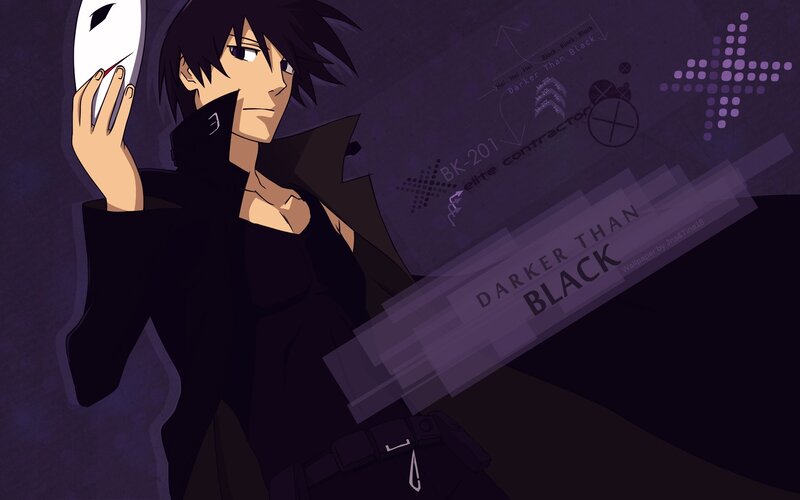 Anime Character Holding Mask — Purple, Dark