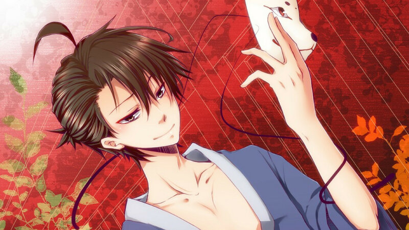 Anime Character Holding Mask — Red, Dramatic, Autumn
