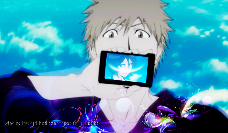 Anime Character Holding Phone — Blue