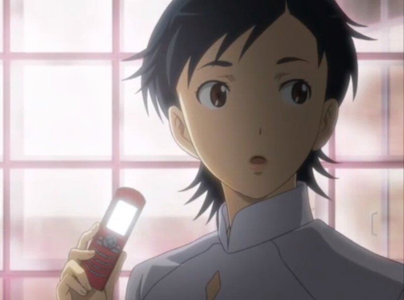 Anime Character Holding Phone — Gray