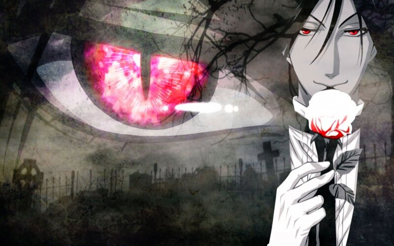 Anime Character Holding Rose — Black, Dark, Dramatic